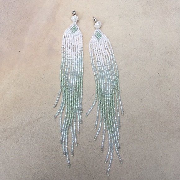 Beaded Fringe Earrings - Shimmering Sea Labradorite Earrings - Picture 4 of 7